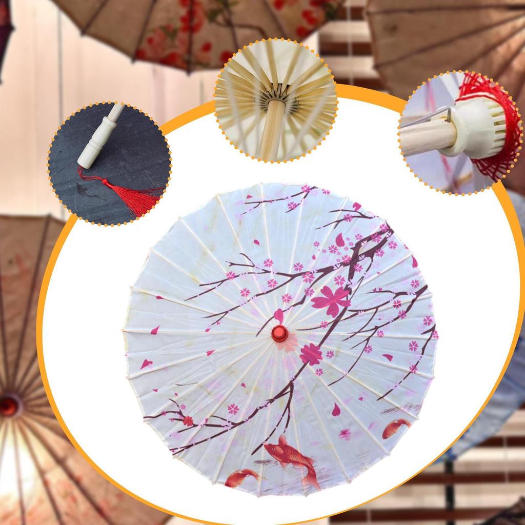 Chinese Oiled Paper Umbrella Classical Dance Silk Antique Oriental Parasol Decorative for