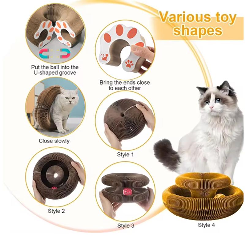 Игрушка для кошек Магическая доска-когтеточка для кошек с шариком Кошачья точилка для когтей Кошачий игровой комплекс для котят Круглая гофрированная когтеточка для кошек 5