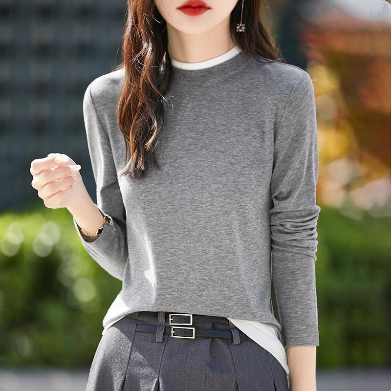 Осенний женский свитер с длинным рукавом и высоким круглым вырезом