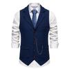 Men's Retro Lapel Chain Vest Fashion Herringbone Coarse Tweed Pockets Suit Vest British Casual Vintage Gentleman Leisure Party