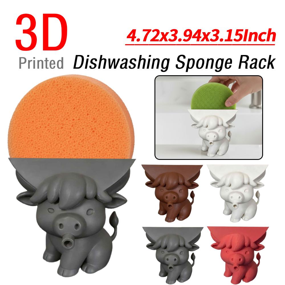 3D-печатная шотландская корова, забавная губка-подставка с дренажем, креативный органайзер для хранения для кухни, ванной комнаты и декора дома