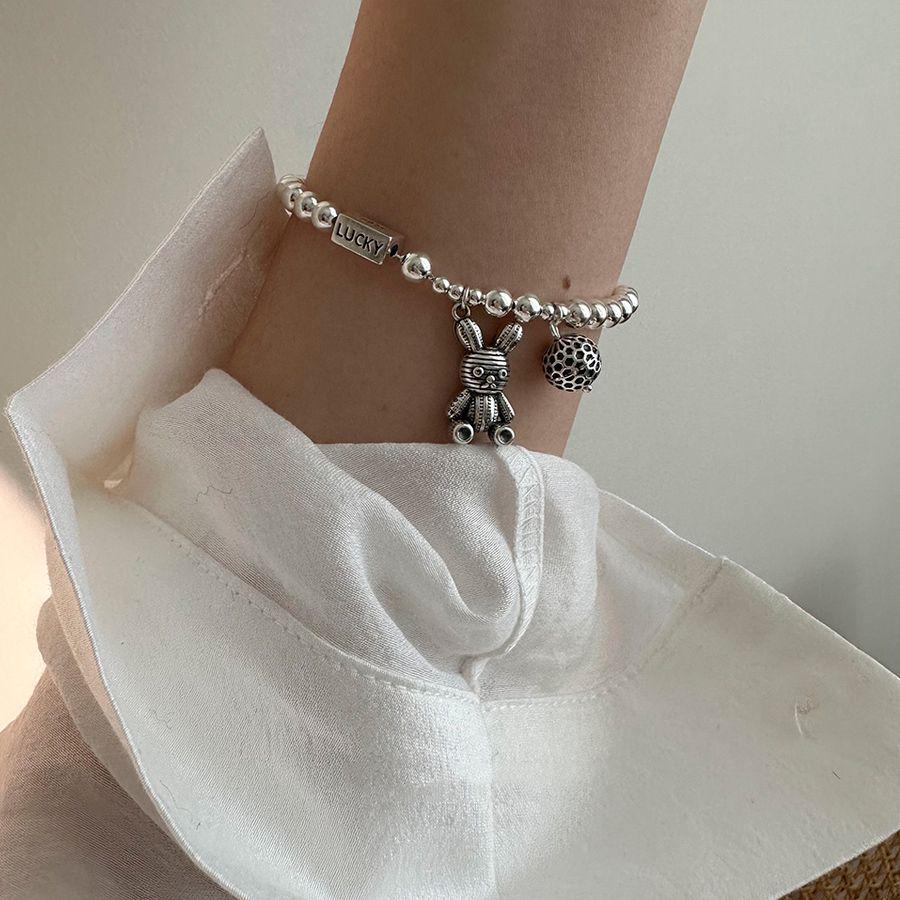 Elegant Niche Silver Bracelet with Concave Square Beads - High-End Luxurious Design