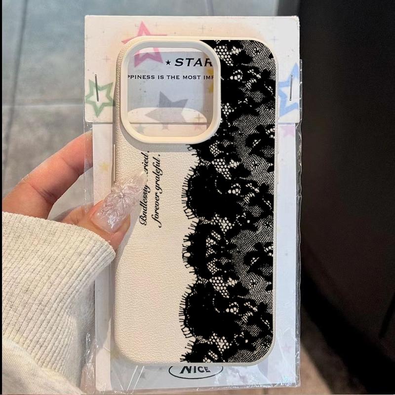 Роскошный Черный Кружевной Цветочный Чехол Для iPhone 17 16 15 14 13 12 11 Pro Max Элегантный Белый Кожаный Мягкий Силиконовый Ударопрочный Женский Чехол