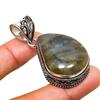 Labradorite Gemstone Handmade 925 Silver Plated Jewelry Pendant 1.89"