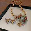 Vintage Baroque Style Long Fox Shape Necklace For Women Brown Crystal Earrings Party Banquet Zircon Sets