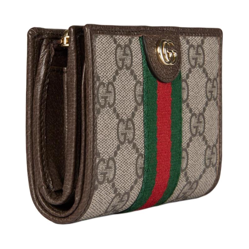Gucci Ophidia GG monogram design canvas wallet women's beige and dark brown
