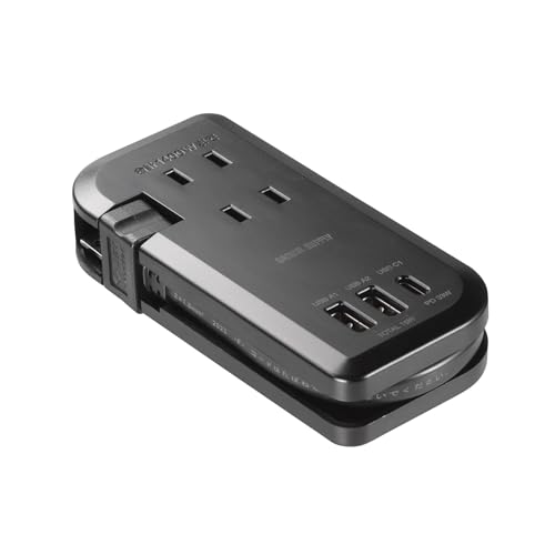 Sanwa Supply PD33W Power Strip with Cord Retractor (3 AC Outlets + 1 Type-C + 2 USB-A), Mobile, Compact, Black, TAP-MCU3BK
