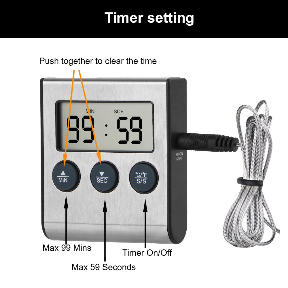 Kitchen Tools Stainless Steel New Digital BBQ Thermometer Meat Kitchen Food Grill Timer Function Probe Temperature Cooking Oven Meter