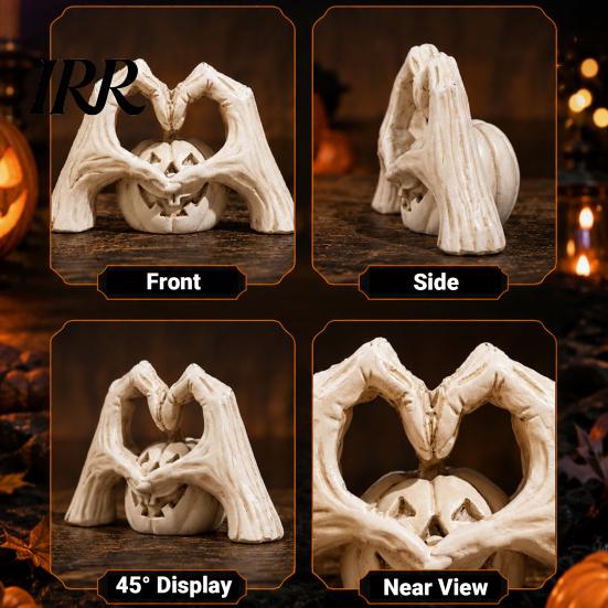 Spooky Gothic Home Ornament Skeleton Heart Hand Sculpture, Halloween Resin Abstract Pumpkin Statue, Horror Party Decoration Shape Finger Gesture Love