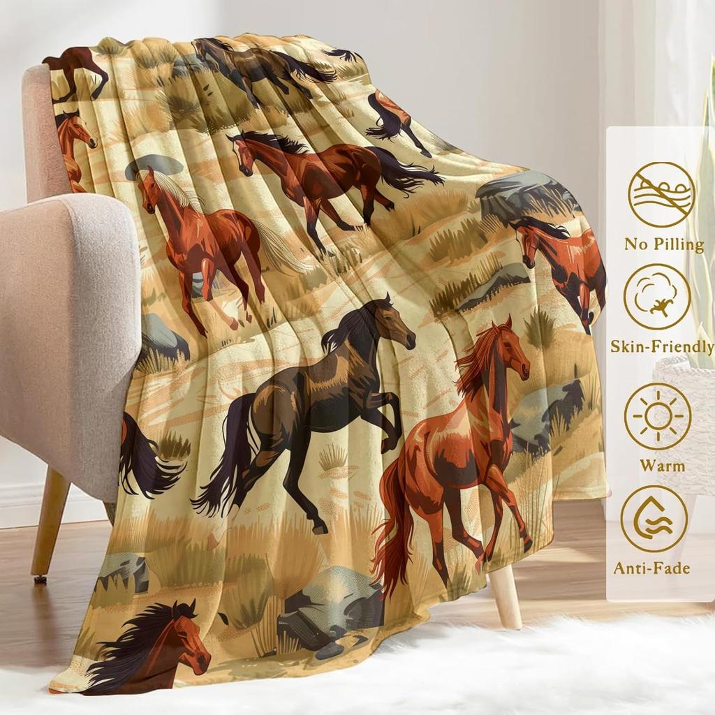 1PC Nice Wild Horse pattern Throw Thin Blanket Gifts for Couch Bed Car Home for Duck Penguin Elk Horse Lovers all season use