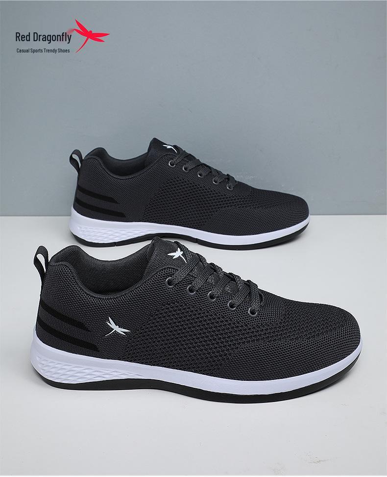 Red Dragonfly Men's Flyknit Sports Shoes - Non-slip, Soft Sole, Casual Travel Sneakers for Spring, Summer, and Autumn