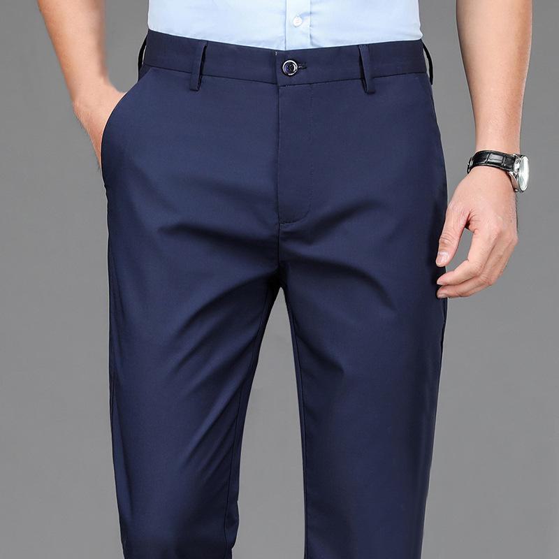 Men's Elastic Casual Thickened Formal Trousers for Autumn/Winter - Non-Iron, Loose, Straight Fit