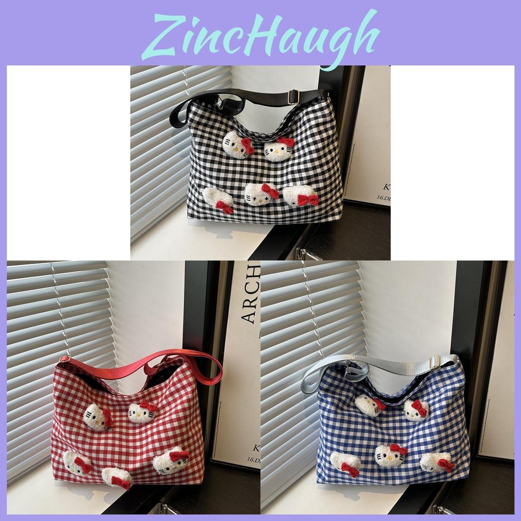 Hello Kitty Cartoon Trendy Shoulder Bag For Girls Large Canvas Crossbody With Mobile Pocket For School