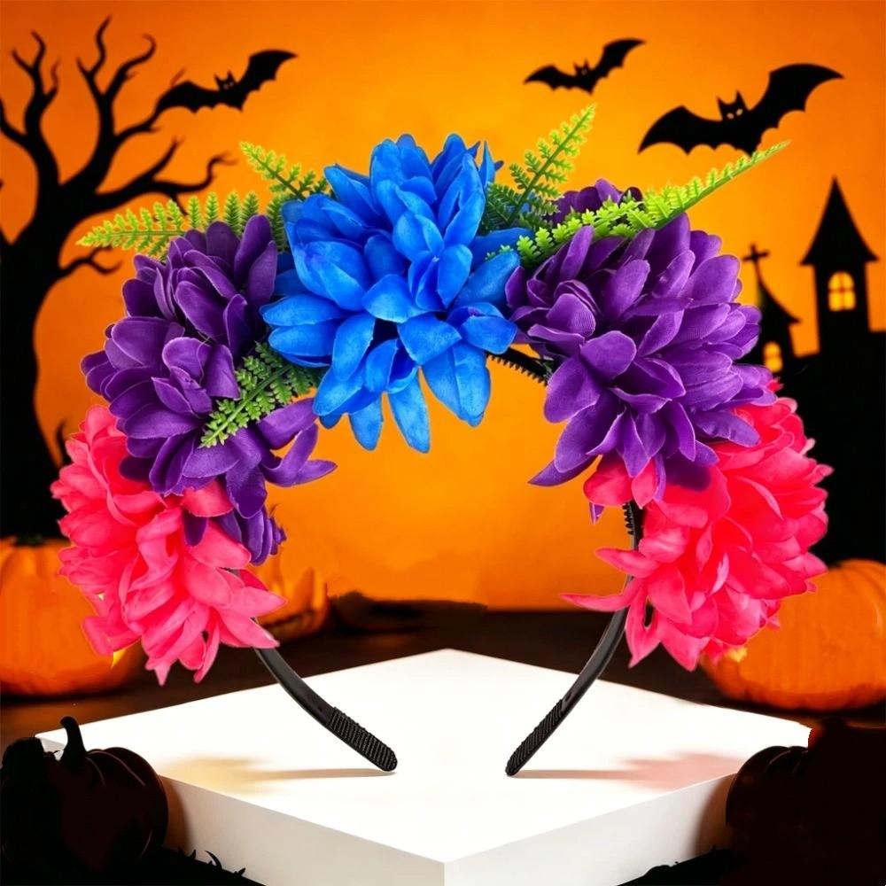 Bright Artificial Marigold Flower Headband Vivid Faux Marigold Floral Headpiece Holiday Gathering