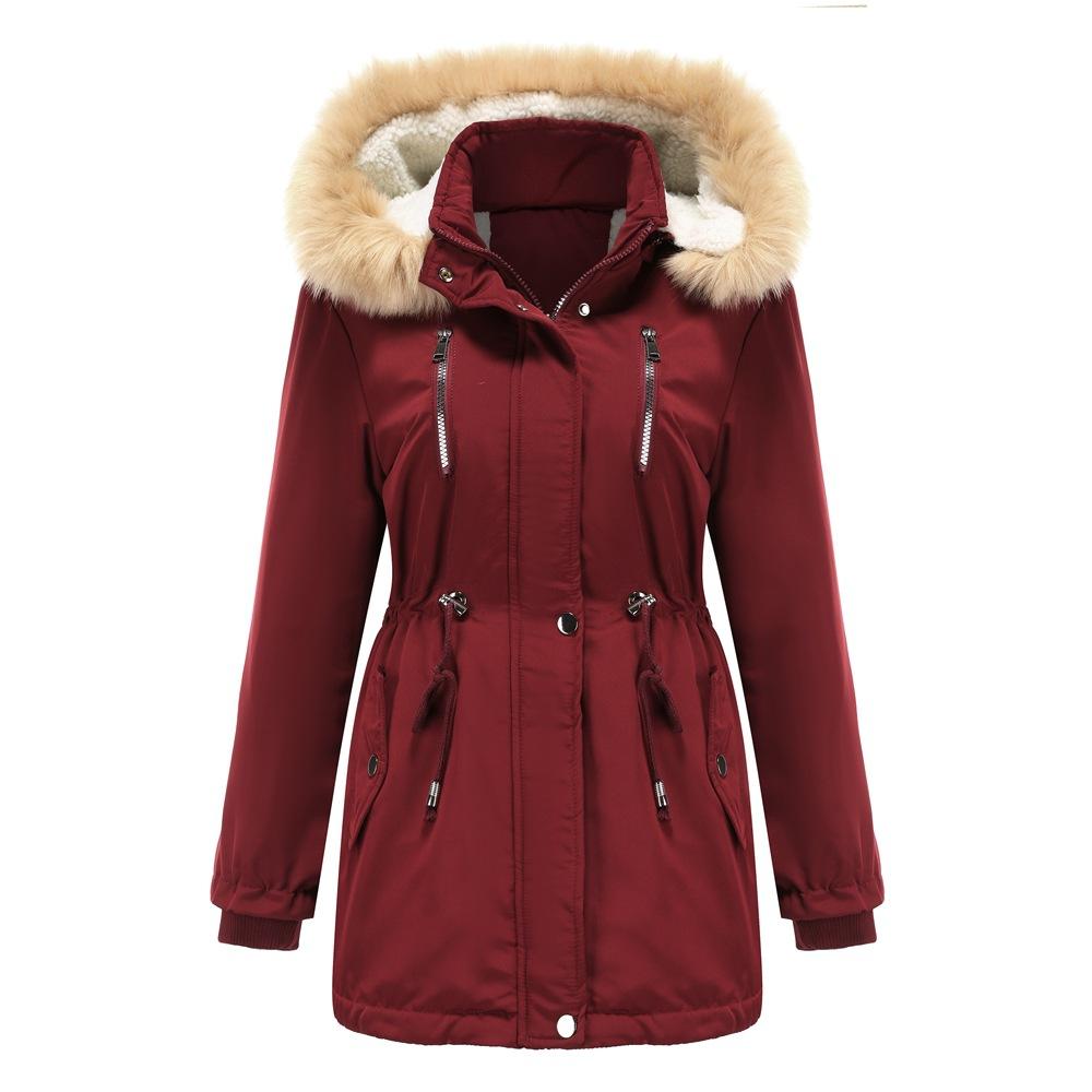 Autumn and Winter Women's Thickened Lambskin Cotton Coat Women's Loose Cotton Coat with Detachable Hood and Velvet Coat
