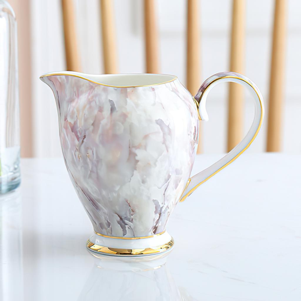 Ceramic Gold Inlay Tea Pot and Cup Set Marbling Purple Drinkware Europe Ceramic Mug Sugar Bowl Creamer Afternoon Tea Coffeeware