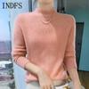 INDFS Women's Fashion Casual Fall Winter Solid Color Print Long Sleeve Half Turtleneck Sweaters