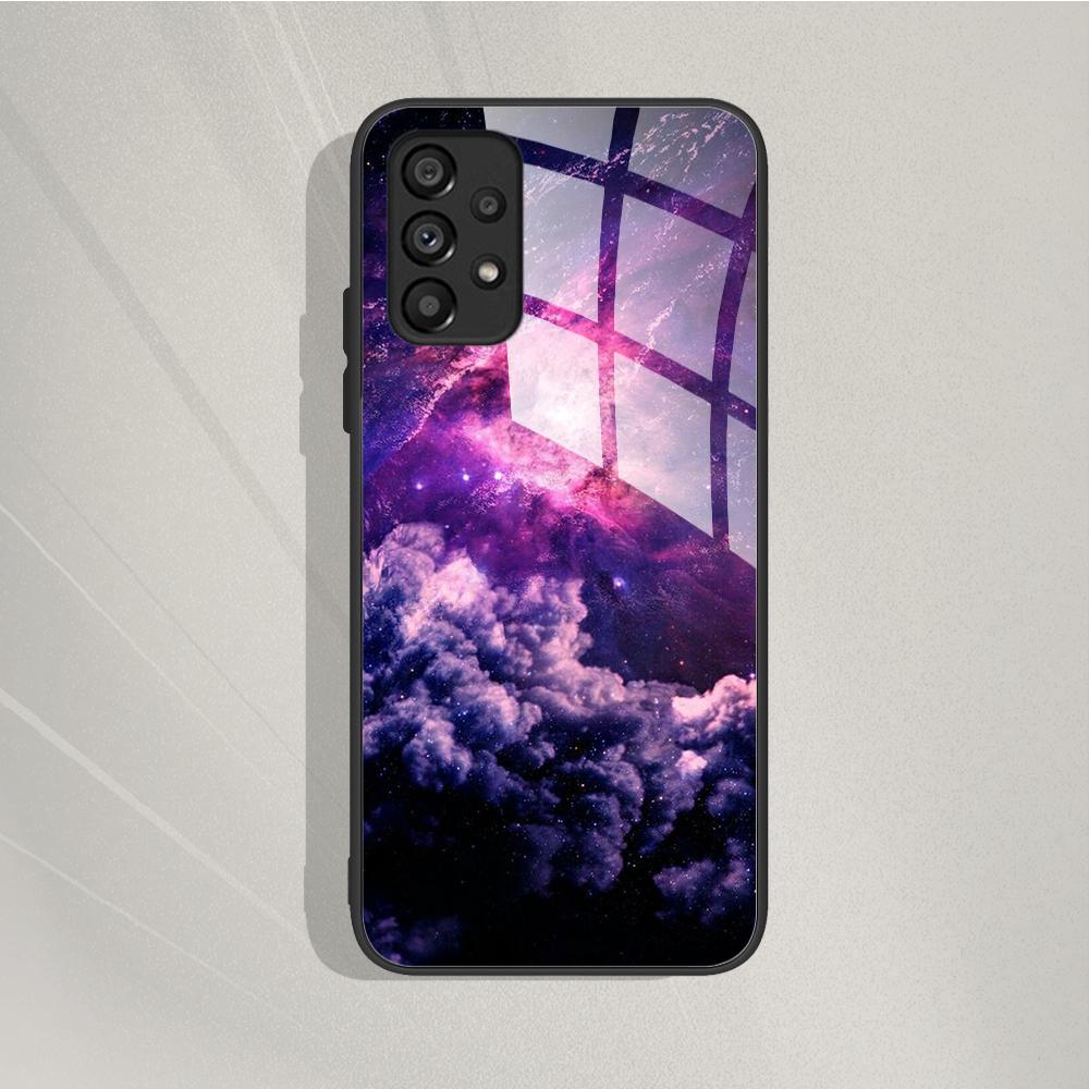 Чехол для Samsung Galaxy A72 Расписной Чехол-бампер из закаленного стекла для Samsung A72 A 72 5G A726B A725F Чехлы Силиконовый Бампер Coque