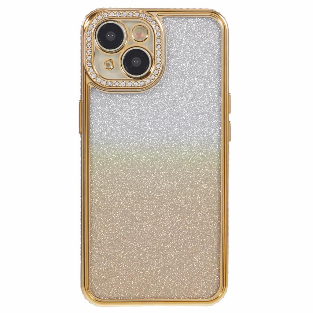 For iPhone 13 TPU Case Shiny Rhinestone Decor Gradient Protective Back Shell