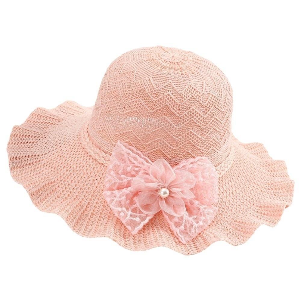 Lace Bow Wide Brim Knitted Hat Solid Color Beach Sun Hat Fashion UV Protection Cap Travel