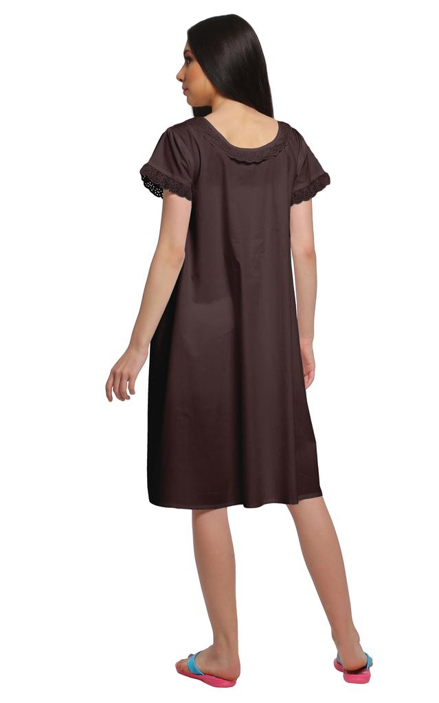 Moomaya Cotton Lace Neckline Sleepwear For Ladies Round Neck Womens