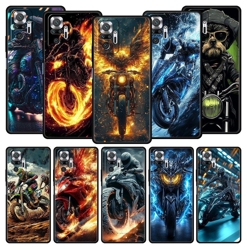Motorcycle Phone Case Cover for Redmi 14C 10C Note 15 14 13 12 10 11 K40 Pro Plus 5G Soft TPU Shockproof Shell Fundas Capas Bags