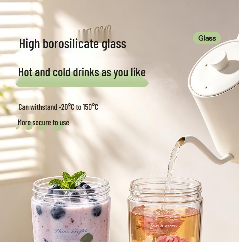 Trendy High Borosilicate Glass Tea Infuser Cup – Portable, Temperature Resistant, Student-Friendly Tea & Water Separator with Straw