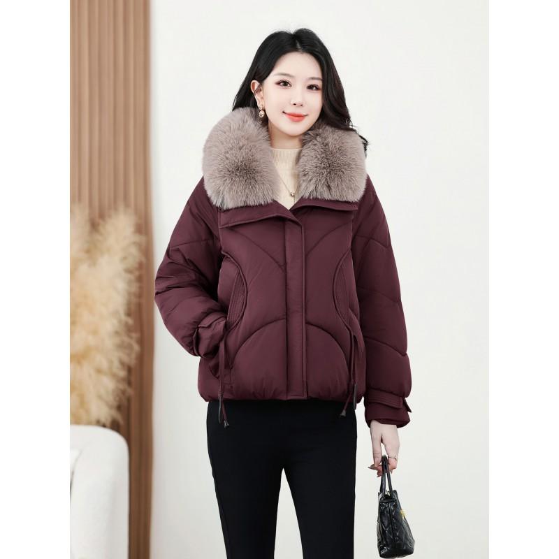 Womens Short Puffer Coat With Faux Fur Collar Winter 2026 Thick Warm Loose Fit Korean Style Cotton Jacket