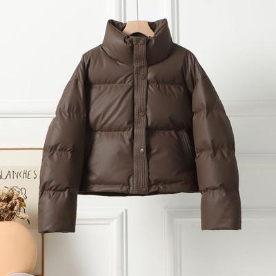 Зимняя утепленная куртка из ПУ-кожи с воротником-стойкой, не требующая стирки, женская короткая кожаная студенческая