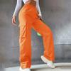 Orange Cargo Trousers Women's High Waist Wide Leg Long Pants Straight Multi Pockets Trousers Female Classic 2024 New Pants