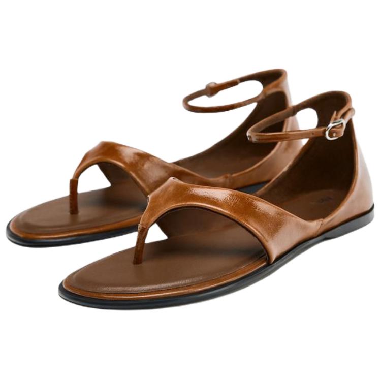 Zara Модные Минималистичные Сандалии на Одном Ремне Женские Сандалии Коричневые 1602610105