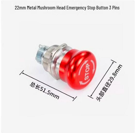 Metal Emergency Stop Button Switch, Stainless Steel, Dustproof, Mushroom Head, 16/19/22/25/30mm