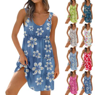 Женское повседневное платье для свиданий, выходов, модное, с принтом, базовое, без рукавов, свободное платье, бохо, пляжное платье, платье без рукавов