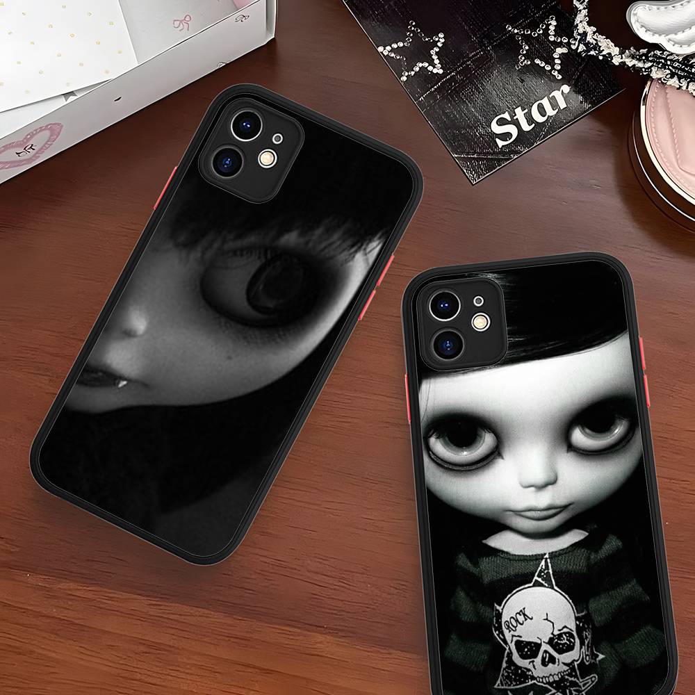 Dark Cute Girl Doll For IPhone 16 15 14 13 12 11 Pro Max X XS MAX Plus Translucent Black Phone Cover