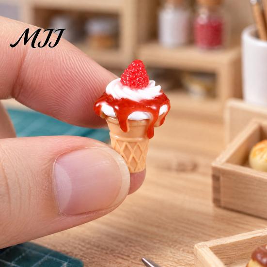 Товары для рукоделия для миниатюр 10 шт. Мини-мороженое, Крошечное 3D-клубничное варенье, Смоляной десерт, Кукольный домик, Аксессуары для еды, Кукольный домик, Поделки своими руками