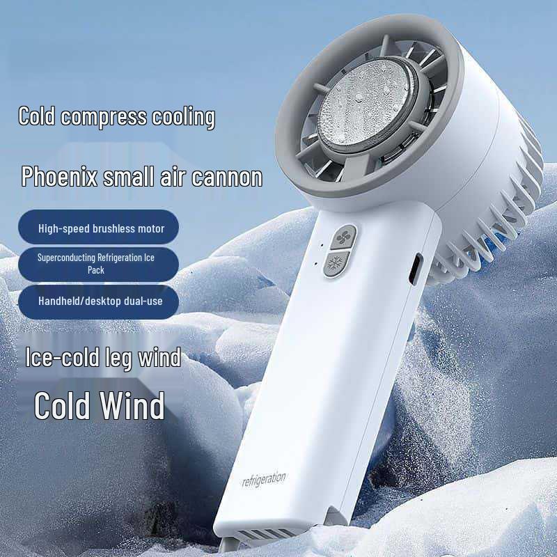 Handheld Mini Ice Pack Fan with Semiconductor Cooling and Digital Display for Portable Desktop and Outdoor Use