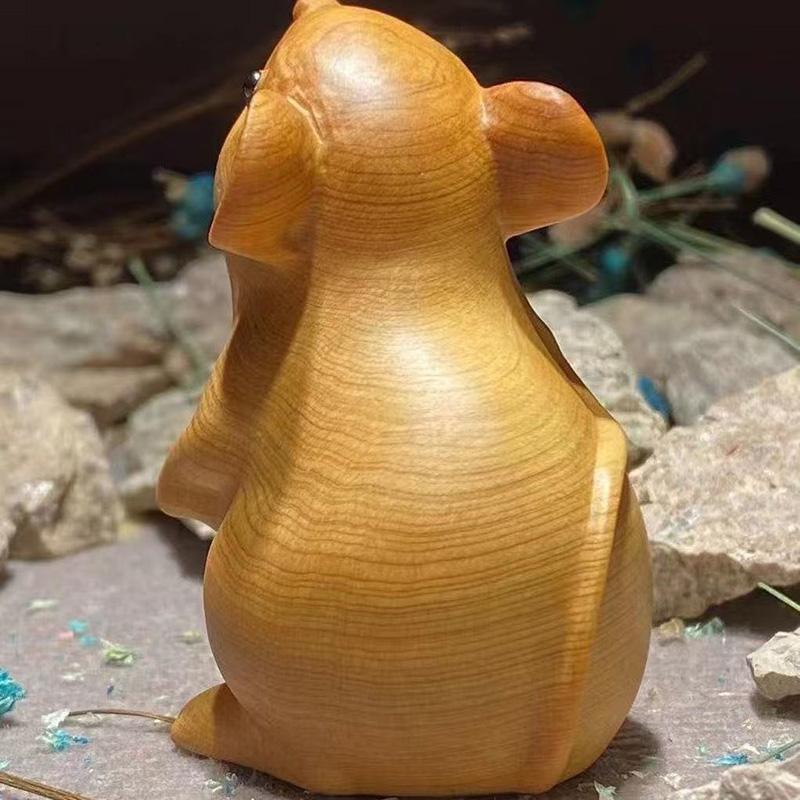 Natural Cypress Animal Hamster Small Statue  Cute Home Room Car Decoration Ornaments Chinese-style Zodiac Sign Gift