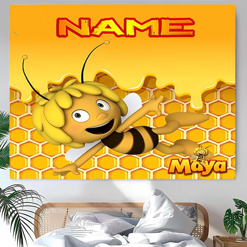 Personalized Maya the Bee Background Tapestry,Custom Name Birthday Party,Multifunctional Wall Decoration for Home Decor,Various Occasions