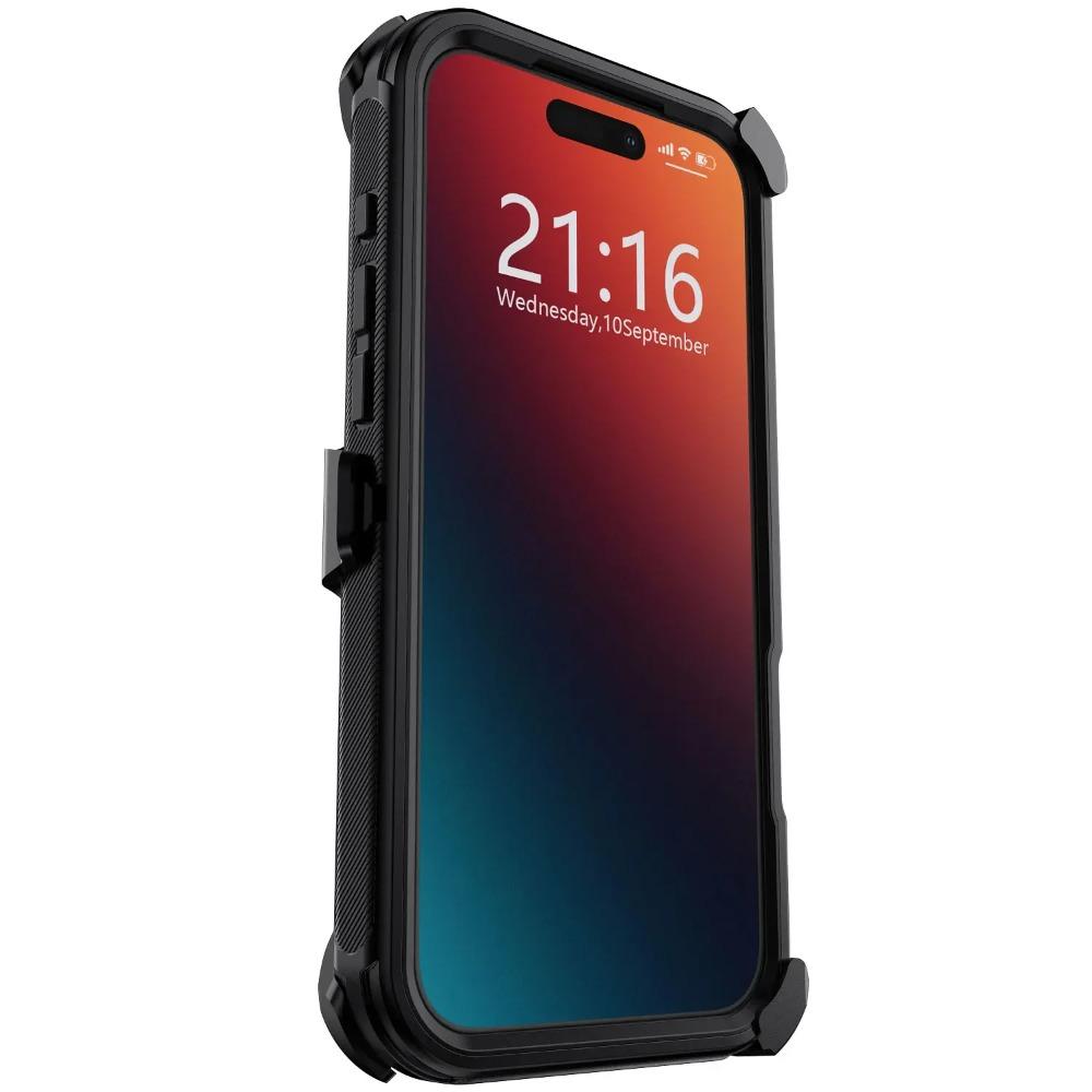 3-слойный прочный защитный чехол-броня Phoen для iPhone Air 17 Pro Max 16 E 15 14 Plus 13 с зажимом для ремня, противоударная защитная крышка