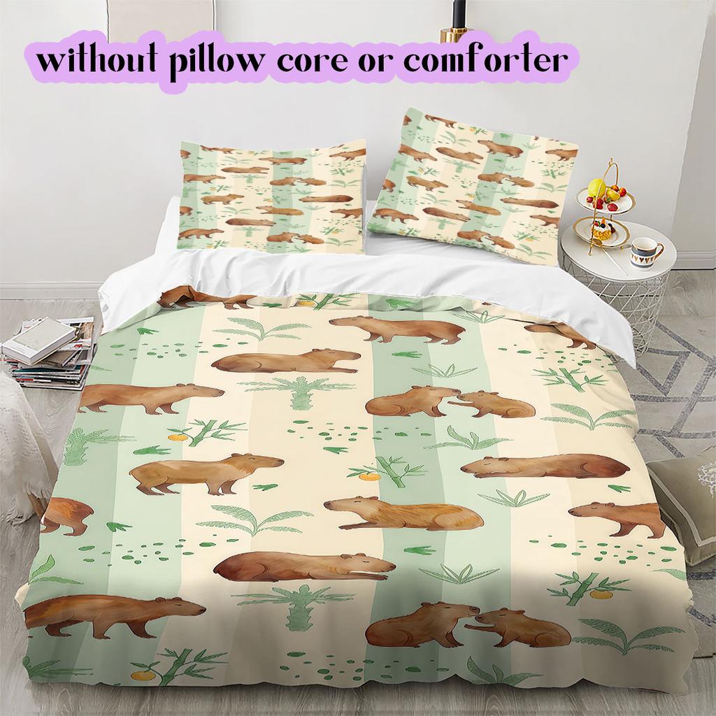 Cute animal watercolor stripes Pattern Bedding,Quilt Set Quilt Cover Pillowcase Home Birthday Gift (1*duvet cover+2*pillowcase,without core)