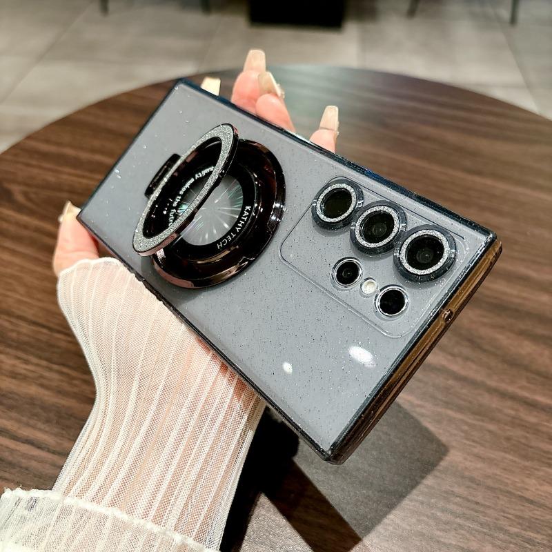 Soft TPU Glitter Silicone Case for Samsung Galaxy S24 Ultra S22 23 Plus S21 FE S20 Note 20 Ultra Ring Magnetic Stand Holder Back Cover