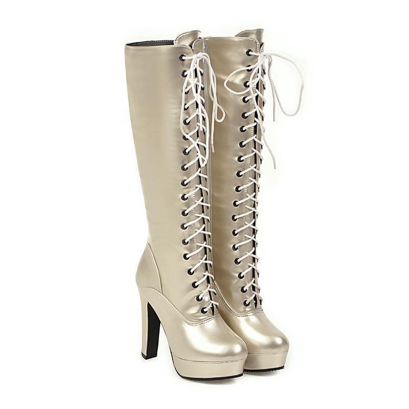 Женские сапоги на высоком каблуке, сексуальные, в европейском и американском стиле, осень и зима, новые, водонепроницаемые, на платформе, с толстым каблуком, большие размеры, римские сапоги