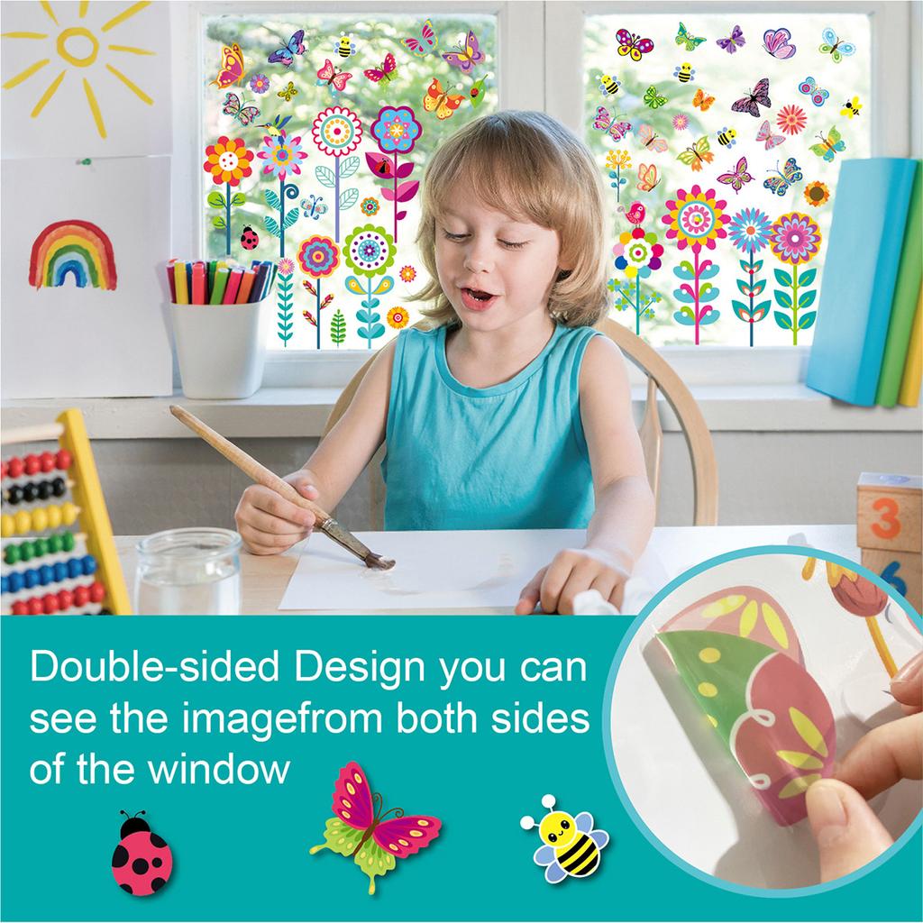 Flower Butterfly Window Stickers Plant Home Living Room Children's Kindergarten Glass Decoration Electrostatic Spring and Summer Window Stickers