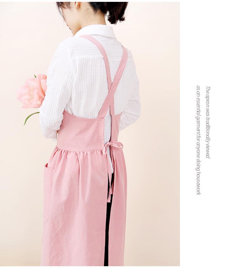 Korean Style Artistic Cotton Linen Long Kitchen Apron for Women