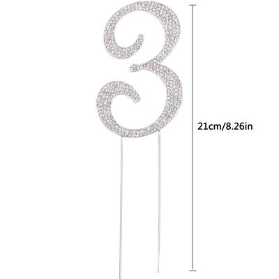 Номер 3 Стразы Серебристый 3" Кристальный Топпер для Торта Топпер для Торта на День Рождения Мальчик или Девочка День Рождения Юбилей Вечеринка Украшение Принадлежность