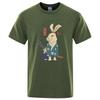 Cotton Blend Short Sleeve Tee Japanese Ukiyoe Samurai Rabbit Print Casual Streetwear Unisex Summer Top Gift For Lovers Unisexunisex