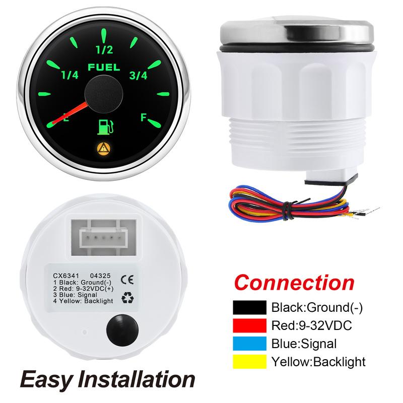 52mm Fuel Level Gauge 240~33ohm 0~90ohm Fuel Sensor For Marine Boat Car Truck 7 Color Backlight Fuel Float Oil Level Meter