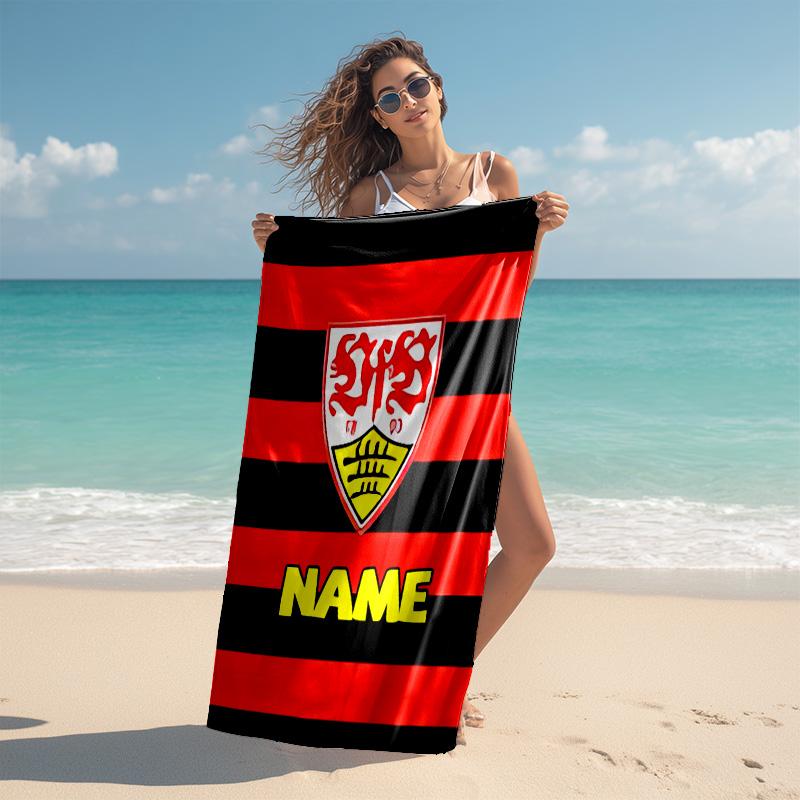Personalized customized proof beach towel with VfB Stuttgart pattern - soft, absorbent,quick-drying,perfect swimming,camping&bathing