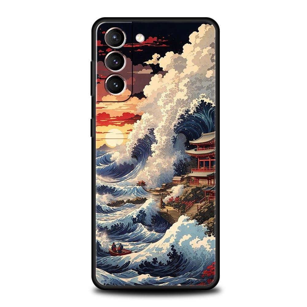 Чехол для телефона Samsung Galaxy S24 S23 Ultra S22 S21 S20 FE 5G S10 S10E S9 Plus S8 Мягкий чехол Япония Великая волна в Канагаве