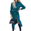 Women's Cotton Button Down Maxi T-shirt Dress Casual Long Sleeve Lapel Collared Long Dress Lace Up Waist Ladies Robes